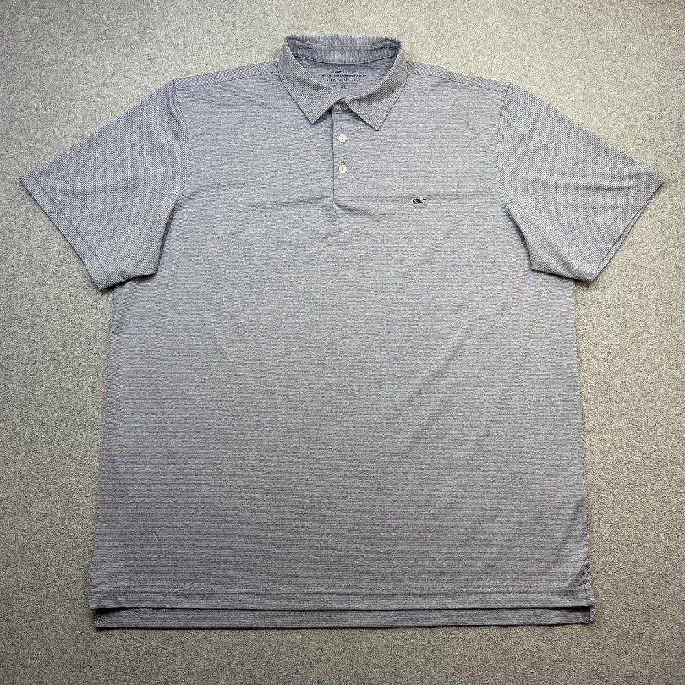Vineyard Vines Polo Shirt Mens XL Gray Stripe OTG Sankaty Performance Golf